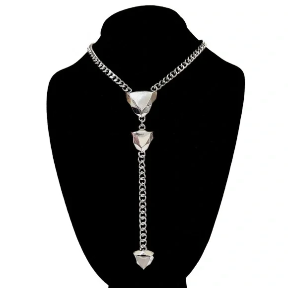 NEW - Carmen Silver Geometric Link Drop Lariat Y-Necklace 16โ- 18โ - Picture 1 of 2